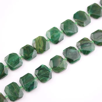 

Full Strand Green African Jades Faceted Slab Loose Beads Pendants,Cut Rectangle Natural Jades Stones Center Drilled Slice Charm