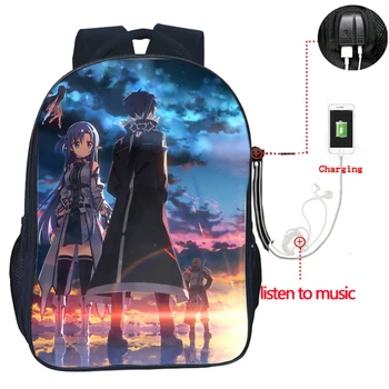 

Sword Art Online Usb Charge School Bags Fashion Men Women Tarvel Knapsack Beautiful Students Boys Girls School Rucksack