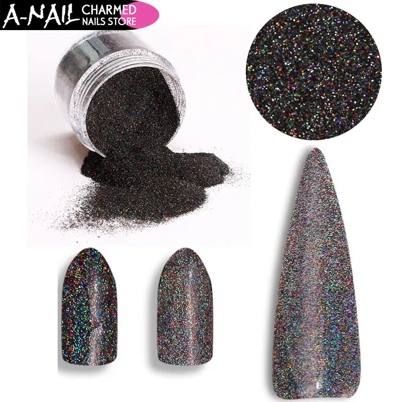 

2g/Box Holographic Black Nail Glitter Powder Holo Nail Pigment Gorgeous Dust For Nails Art Decorations Manicure Tools