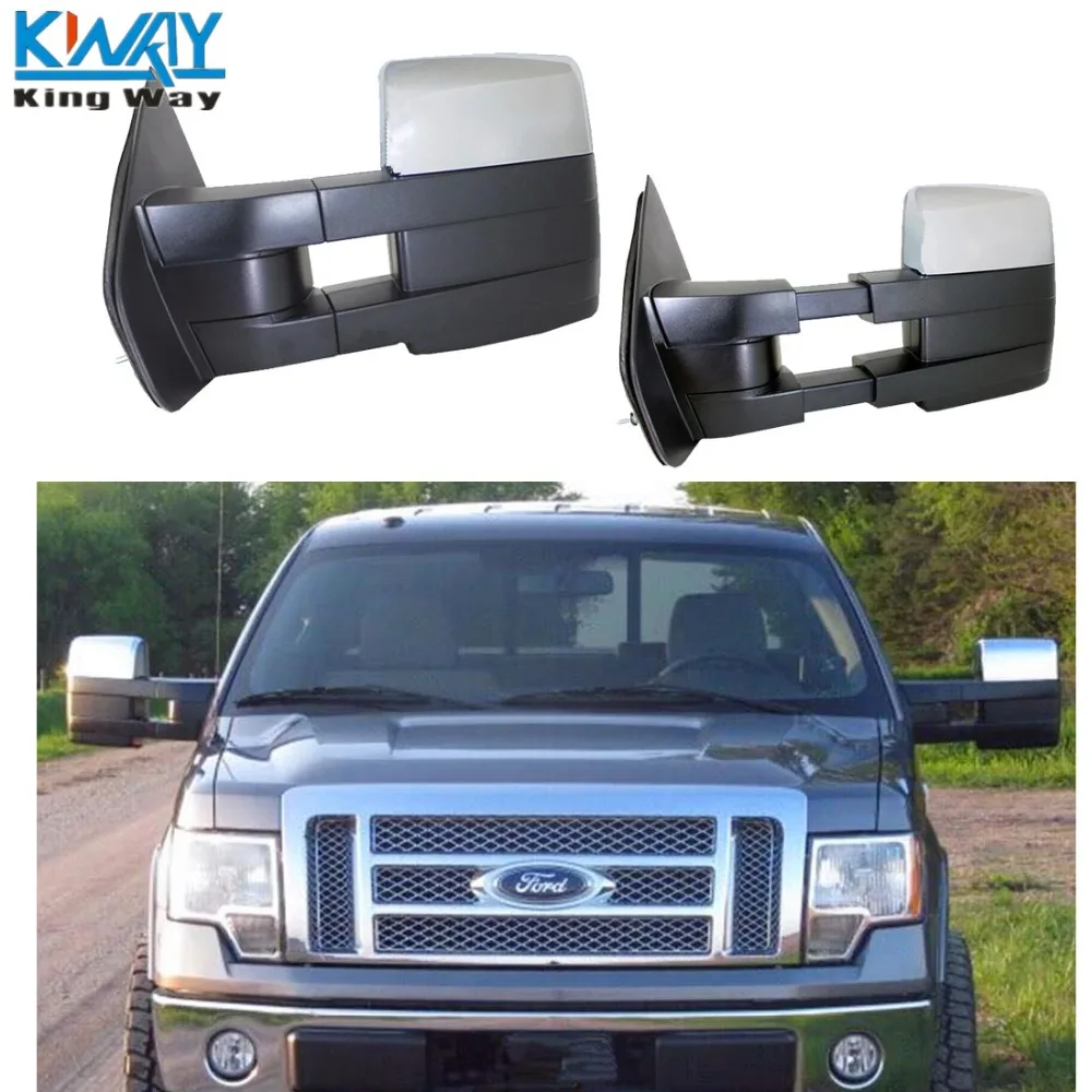 King Way-для 07-14 Ford F150 хромированные буксировочные зеркала мощный обогреваемый сигнальный светильник поворота пара