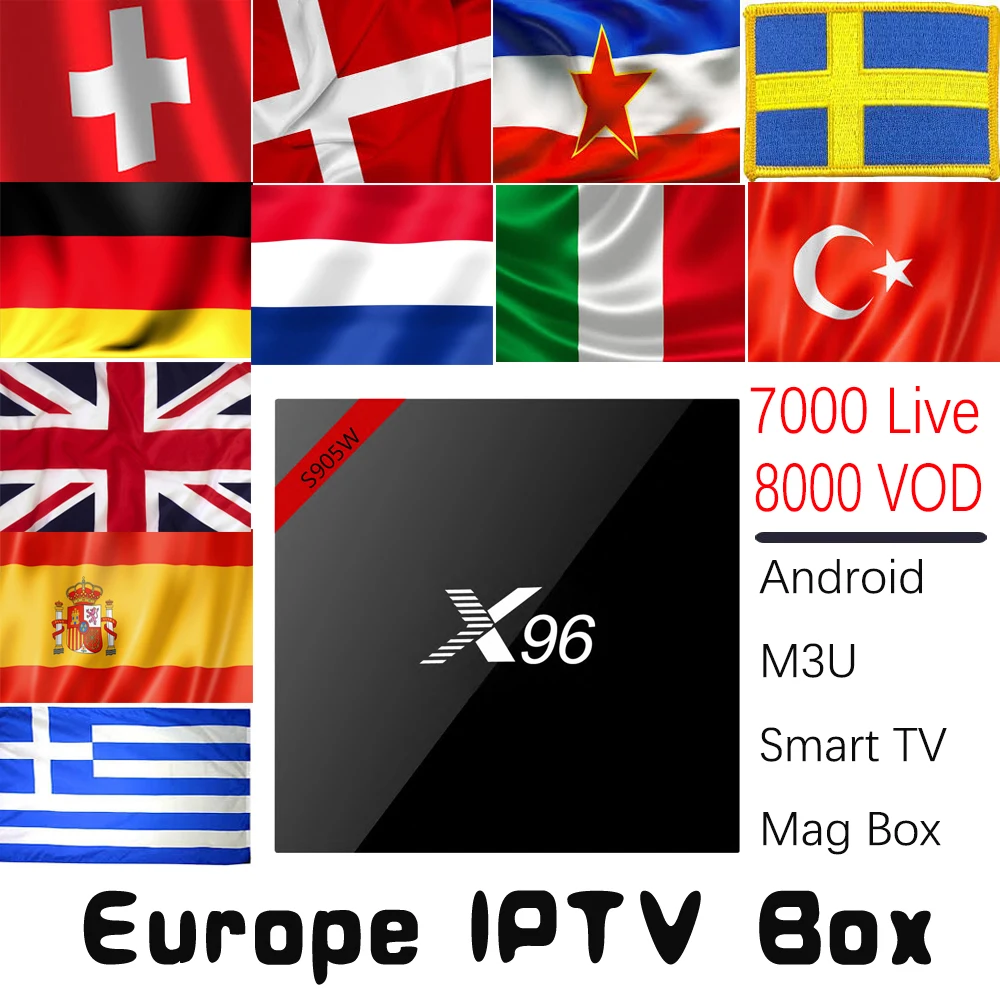 

HD World IPTV Box X96 4k Android 7.1 TV Box with 9000 Live 9000 VOD UK DE Spain Italy Dutch Nordic Europe HD IPTV Set Top Box