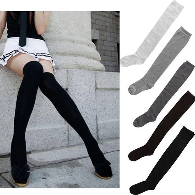 

Newly Sexy Cotton Over The Knee Socks Thigh High Stocking Thinner Black/Grey/White Color Hot Sale