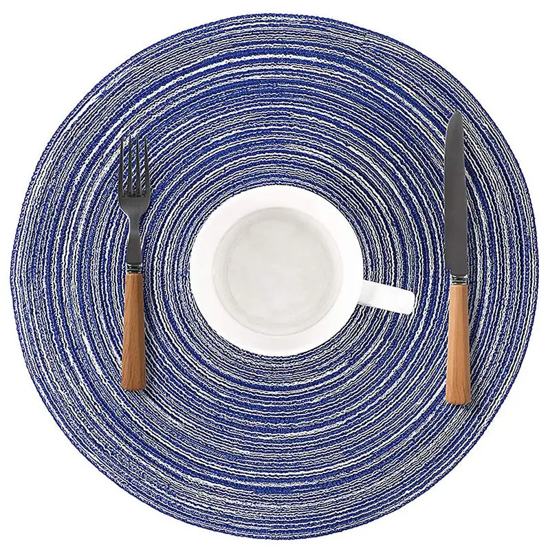 LBER جولة المفارش ل طاولة طعام الحرارة مقاومة Wipeable تحديد الموقع قابل للغسل المطبخ مكان الحصير مجموعة من 6 ، الأزرق جولة