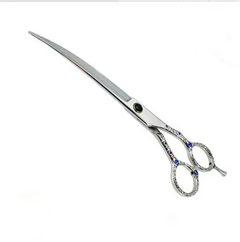 

8INCH Curved or flat blade Professional Hair Scissors Baber Scissor Shear Pet Grooming Scissor with Diamond Handle