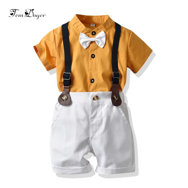 

Tem Doger Baby Clothing Sets 2019 Infant Boy Clothes Short Sleeve Tie Shirts+Overalls 2PCS Outfits Suit Newborn Bebes Boys Cloth