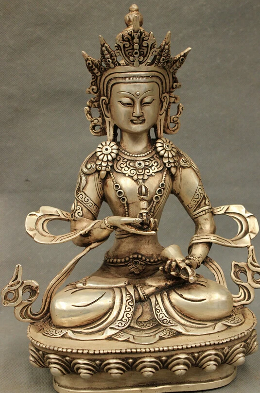 

S3301 11" Folk Chinese Buddhism Silver Vajra Vajradhara Vajrabhairava Goddess Statue D0318