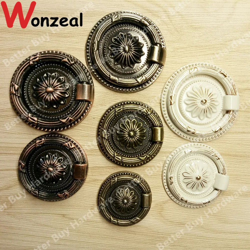 Dia. 38mm/47mm/56mm Ring Style single hole antique brass color knob zinc alloy furniture cabinet antique handle drawer pulls