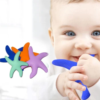 

2018 New 3 Colors Starfish Baby Chewing Toys FDA LFGB Certified Teethers Food Grade Soft Silicone Chew Charms Baby Teething Gife