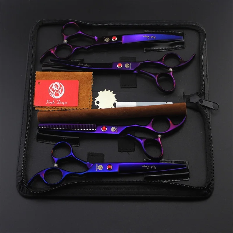Purple dragon 7.0 inch Professional pet grooming scissors dogs shears hair cutter Straight & Curved & Thinning 3pcsset (3)
