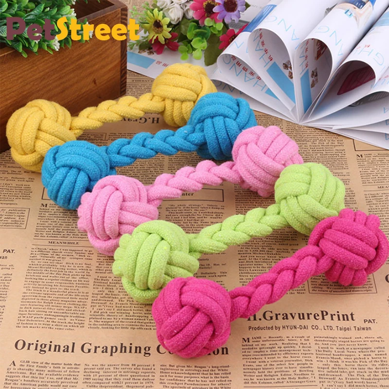 

candy color pet cotton rope knitted dumbbell ball,Funny molars Tooth Cleaning for cats and dogs training toys.PetStreet Dog Toys