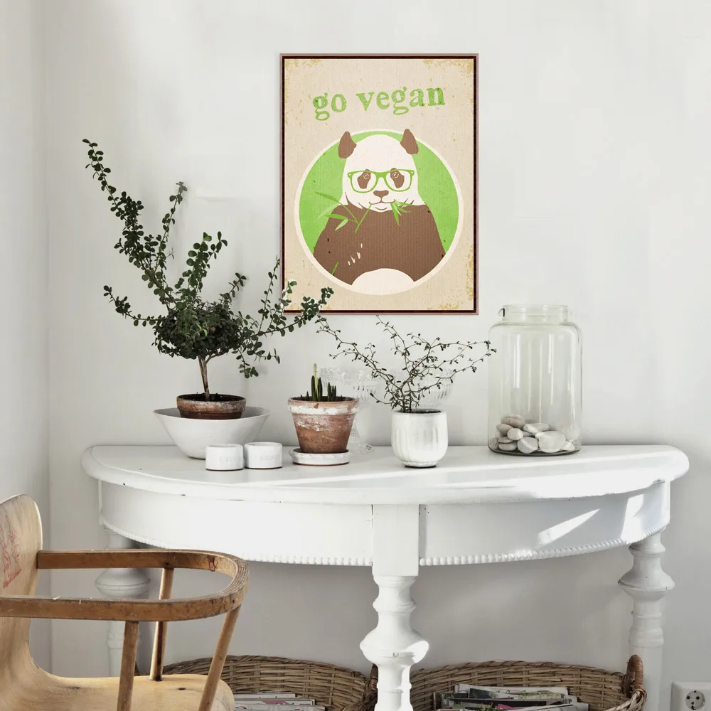 Vintage Retro Vegetarian Panda Hewan Motivational Quotes Art Print