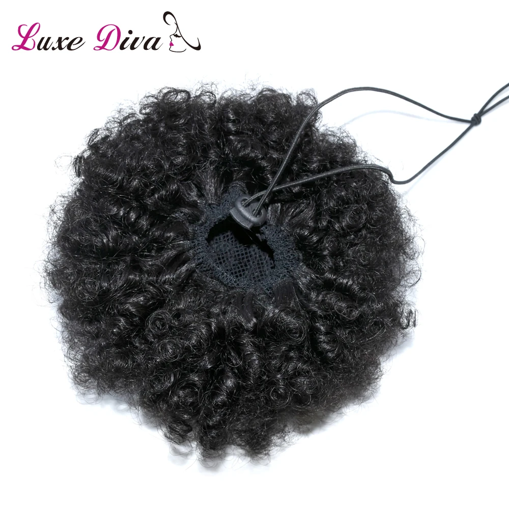 

LUXE DIVA Puff Afro Short Kinky Curly Chignon Hair Bun Drawstring Ponytail Wrap Hairpiece Brazilian Remy Human Hair Extensions