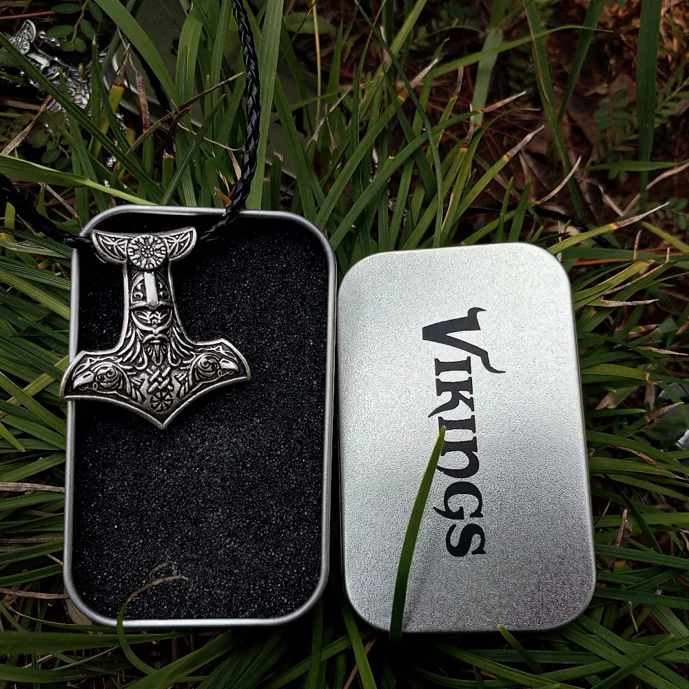 

LANGHONG Nordic Odin Amulet pendant Necklace Norse Viking Odin's Hammer with Raven and Vegvisir Pendant Necklace Jewelry