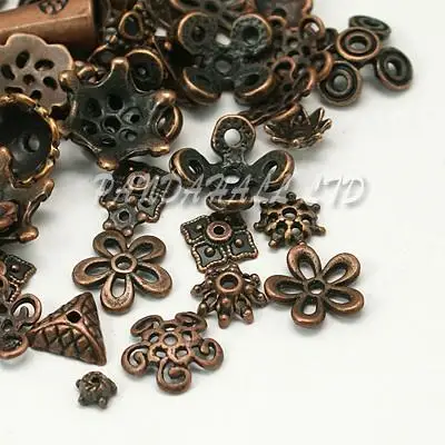 

Tibetan Style Beads Caps, Mixed Shape, Red Copper, about 8~20mm in diameter, 3~8mm thick, hole: 0.5~2mm.