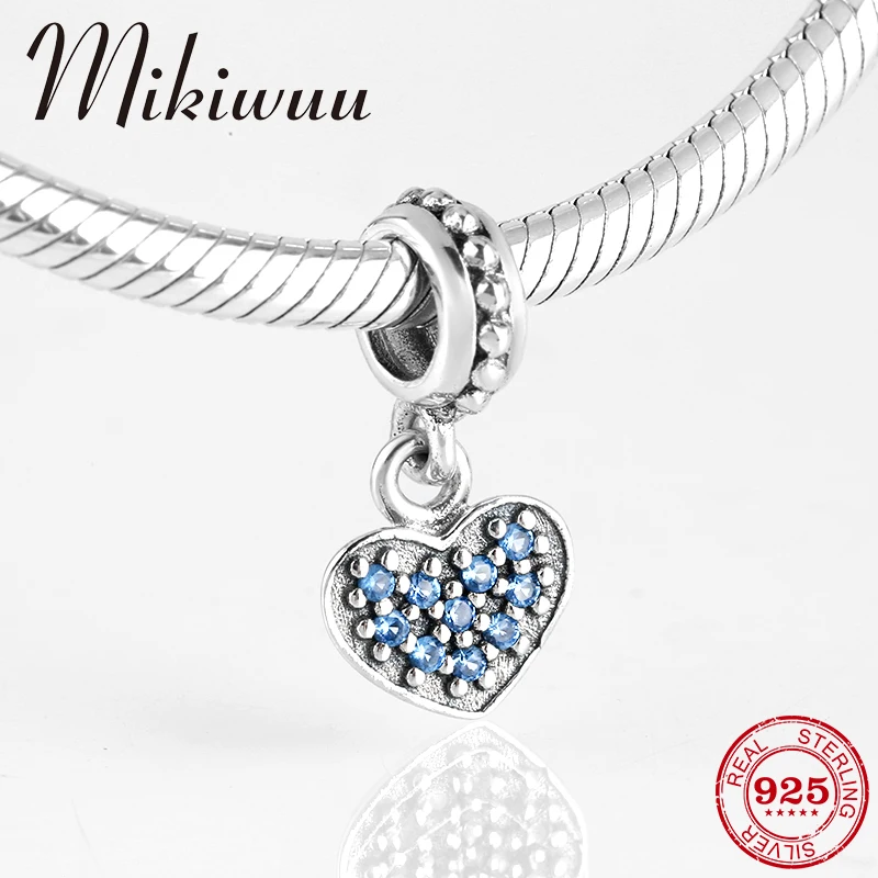 

New 925 Sterling Silver Heart shape Fine sparkling blue CZ Charms Pendant Jewelry Making Fit Original Pandora Charm Bracelet