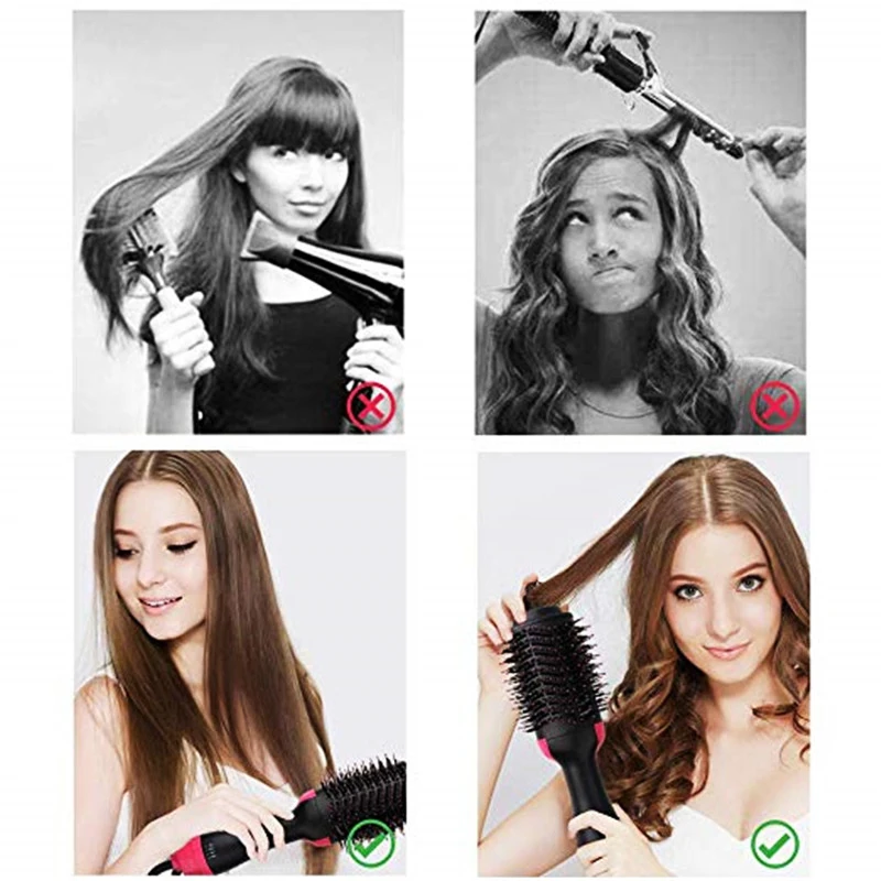 Electric Hot Air Curling Iron Comb 2 In 1 One Step Hair Dryer Brush And Volumizer Blow Straightener And Curler Salon Tools