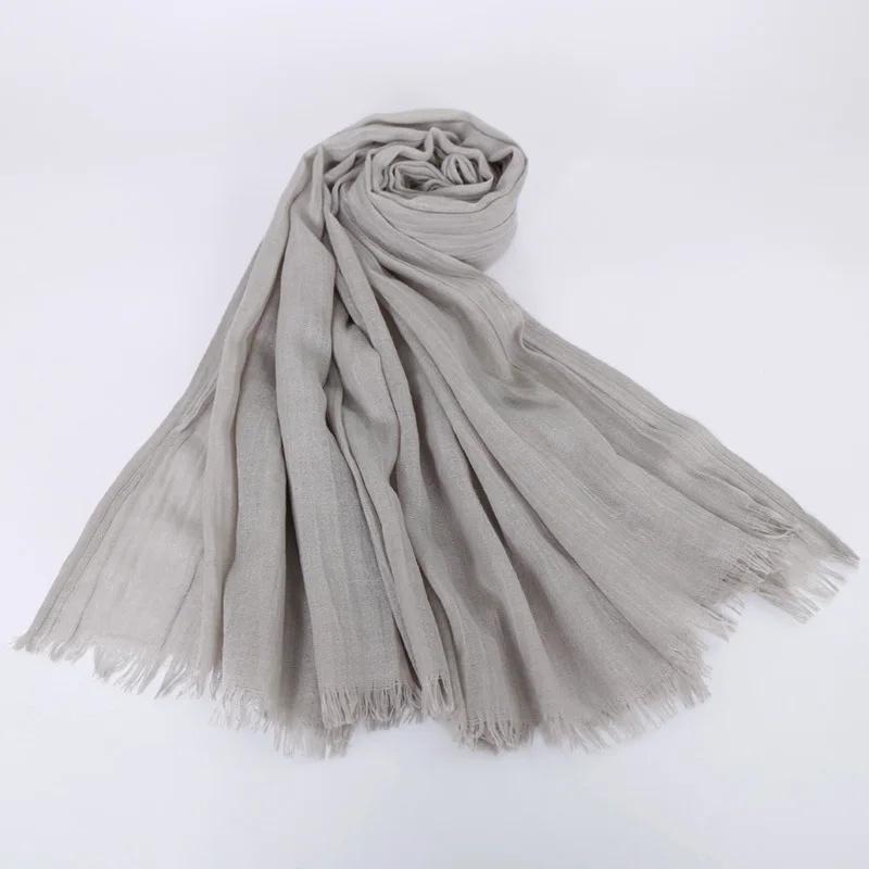 Весна Лето Макси однотонный шарф-хиджаб мусульманские платки платок мягкий хлопок потертый Hijabs палантины из пашмины Шарфы-повязки 190x120 см - Цвет: 4 light grey
