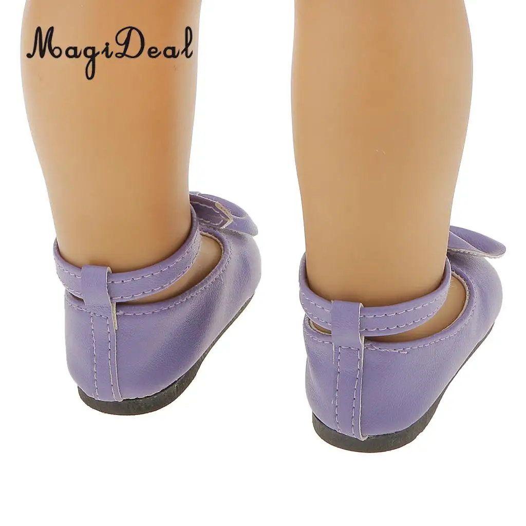 MagiDeal Cute 1Pair Patent Leather Pump Dolly Flat Ankle Strap Shoes w/ Bow for 18 Inch America Girl Doll Pretty Dress 6Colors