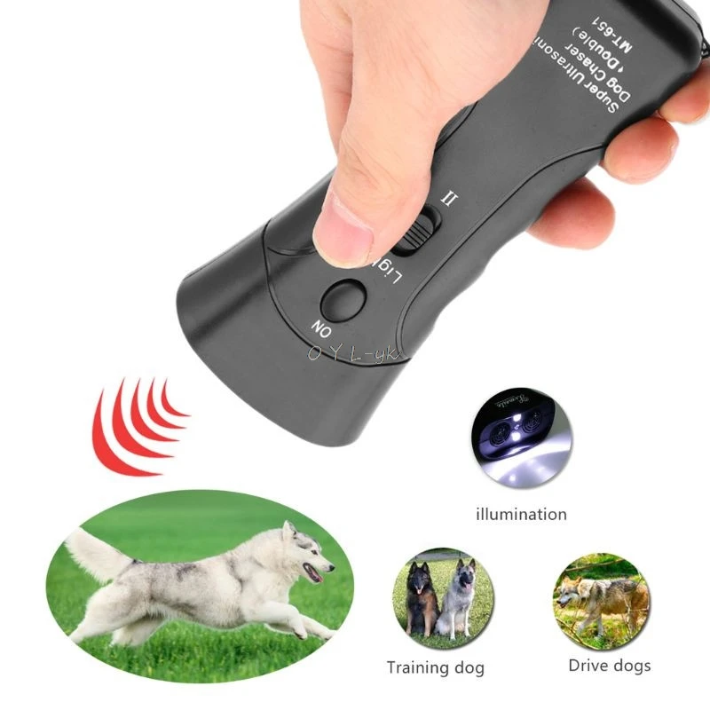 

New Ultrasonic Dog Chaser Stop Aggressive Animal Attacks Repeller Flashlight l29k