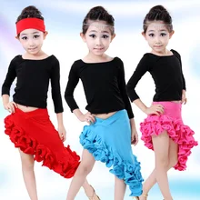 Irregularity Child Latin Dress Long Sleeve Children’s Ballroom Dance Costume Chacha/Tango/ Salsa Dance Dress Top+SKirt 16