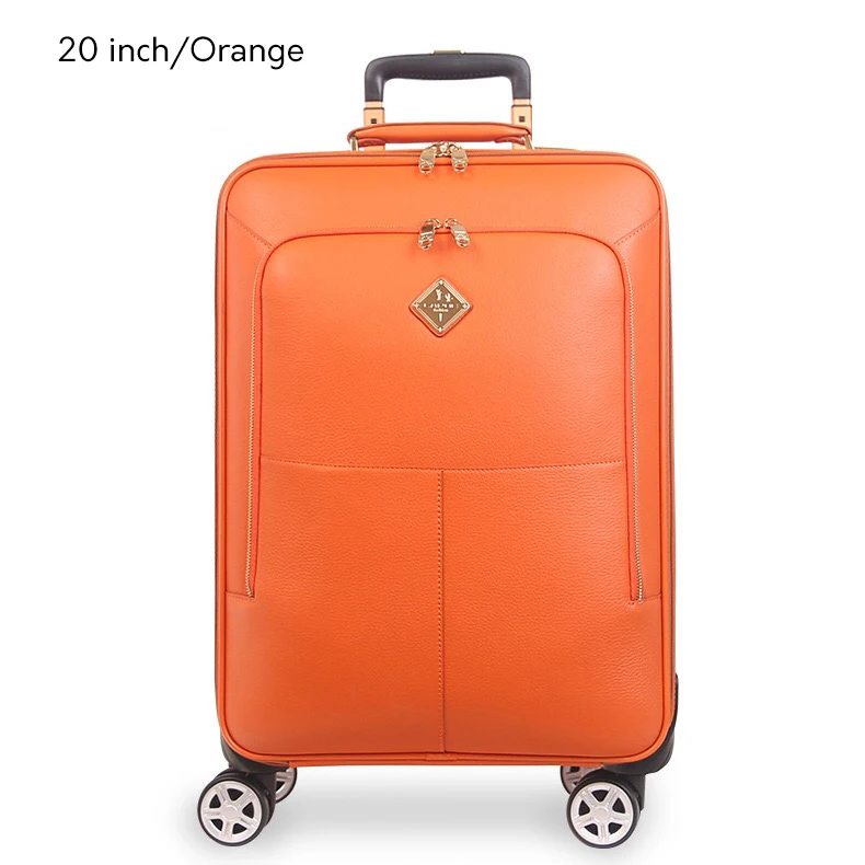 Модная сумка на колесиках из натуральной кожи, чемодан на колесиках для мужчин и женщин, дорожная сумка для багажа на колесиках 1" 20" дюймов - Цвет: 20 inch Orange