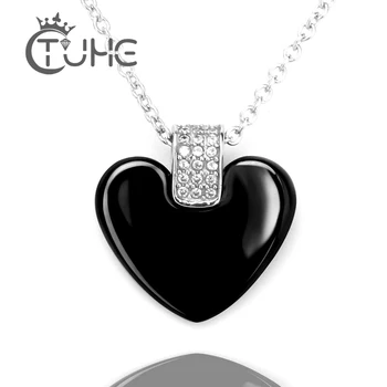 

Classic Heart Shaped Ceramic Pendant Necklace With Bling AA Rhinestone Never Fade Color Stainless Steel 45cm Long Women Necklace