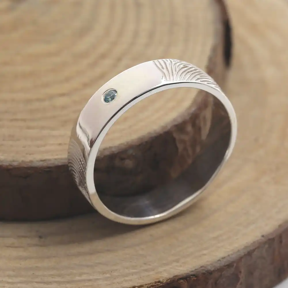 Wholesale 925 Solid Silver Fingerprint Ring 6mm Band Engraved