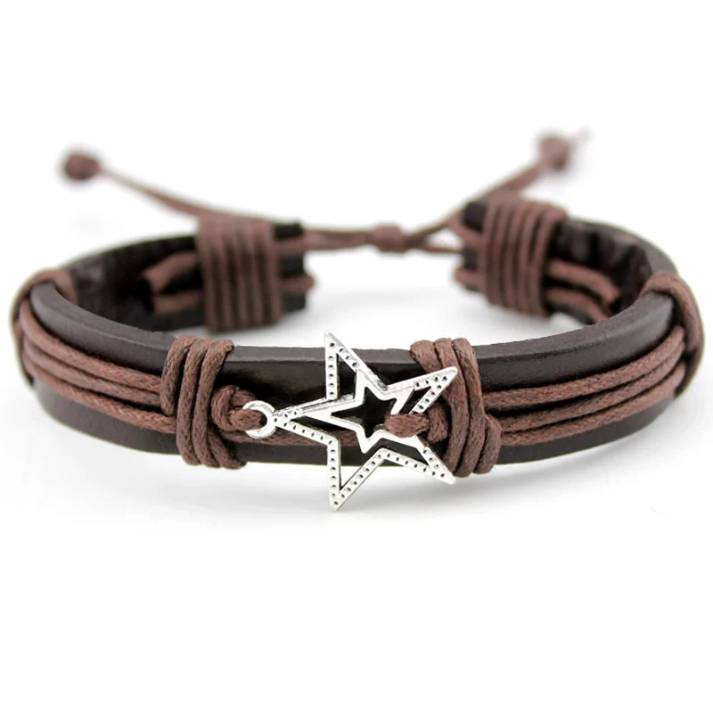 

Star Crown Arrow Handcuffs Dog Bones Paw Fish Turtle Scissors Skull Dragon Charm Leather Bracelets Women Men Boy Girl Jewelry