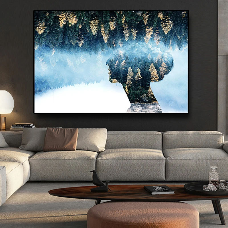 Абстрактный зеленый лес золото плакаты с деревом и принты Рисунок маслом на