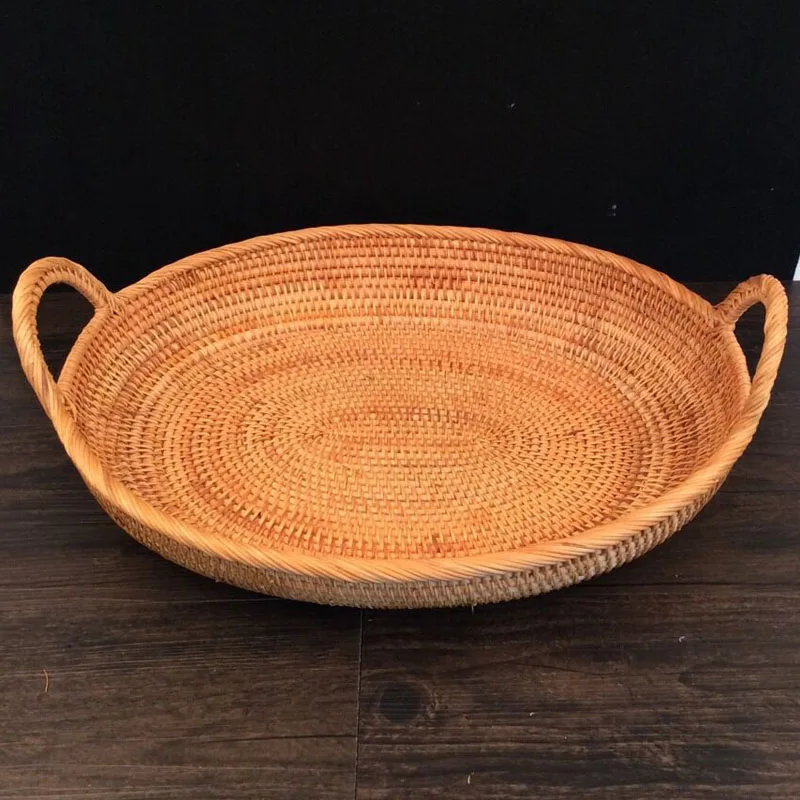Oval rattan fruit basket Snacks food dry fruit dessert Fruits storage Tray decorative storage basket rattan table sundries tray
