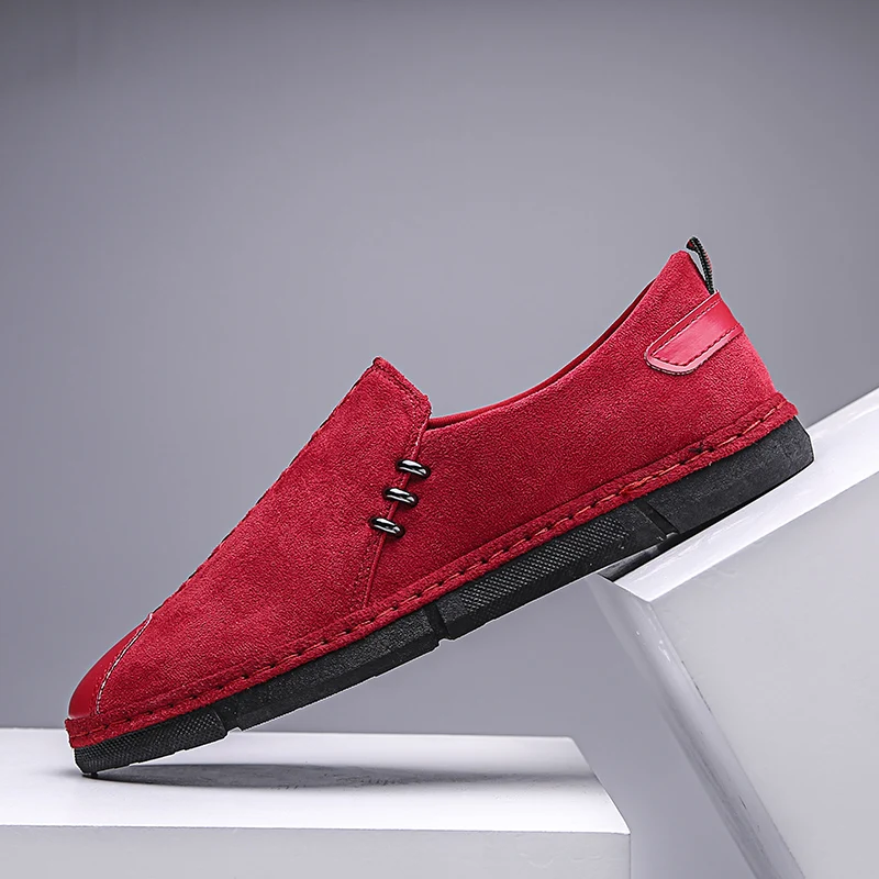 

Ifrich Spring Autumn Men Flats Footwear Red Black Slip On Casual Man Sneakers Flock Men Drive Shoes Comfortable Walking Shoes