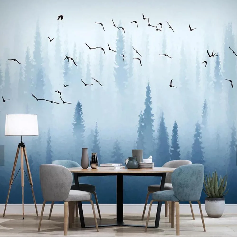 Koop Europese Pinewood Pinetum Pinery Blauwe Vogel Foto Behang Muurschildering voor Woonkamer TV Muur Decor Custom Size Home Improvement