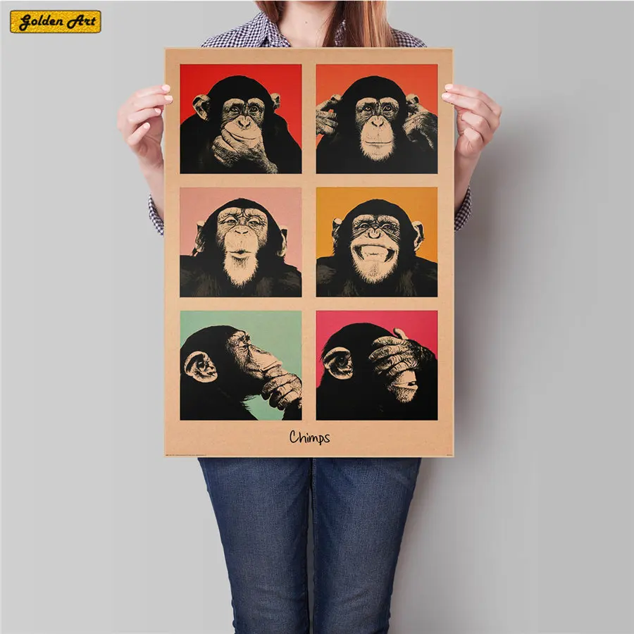 

Vintage Kraft Paper Poster Gorilla expression Retro Bar Cafe Living Room Decor Wall Art Crafts Sticker 45.5x31.5cm