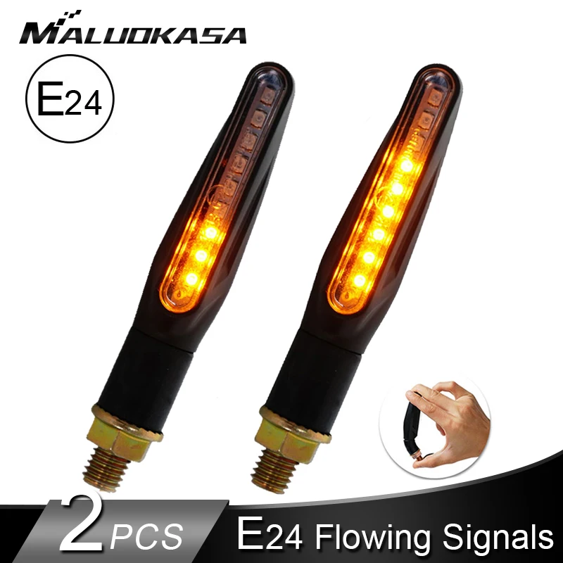 2PCS Motorcycle Turn Signal Light E24 LED Flowing Water Blinker Tail Flashing Turning Indicator