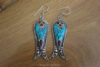 

ER164 Ethnic Tibetan Copper Inlaid Stone Lucky Fish Earrings Handmade Nepal Jewelry Girls Earrings