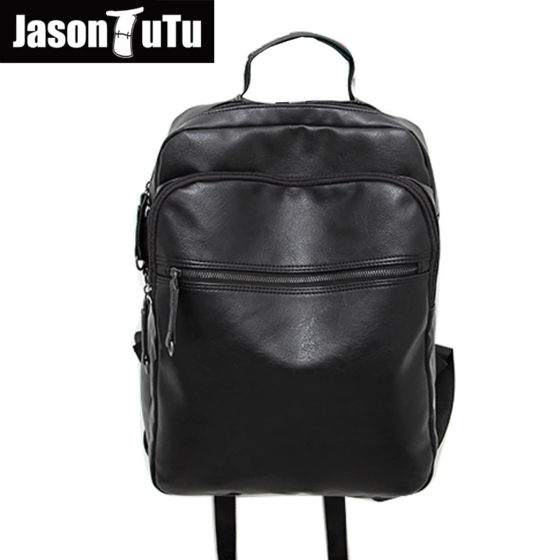

JASON TUTU Brand men backpack Multi-layer zipper double Shoulder bag Teenager laptop backpack Good quality PU leather backpack