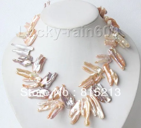 

ddh00701 Genuine 17" 38mm pink purple Reborn keshi pearls necklace