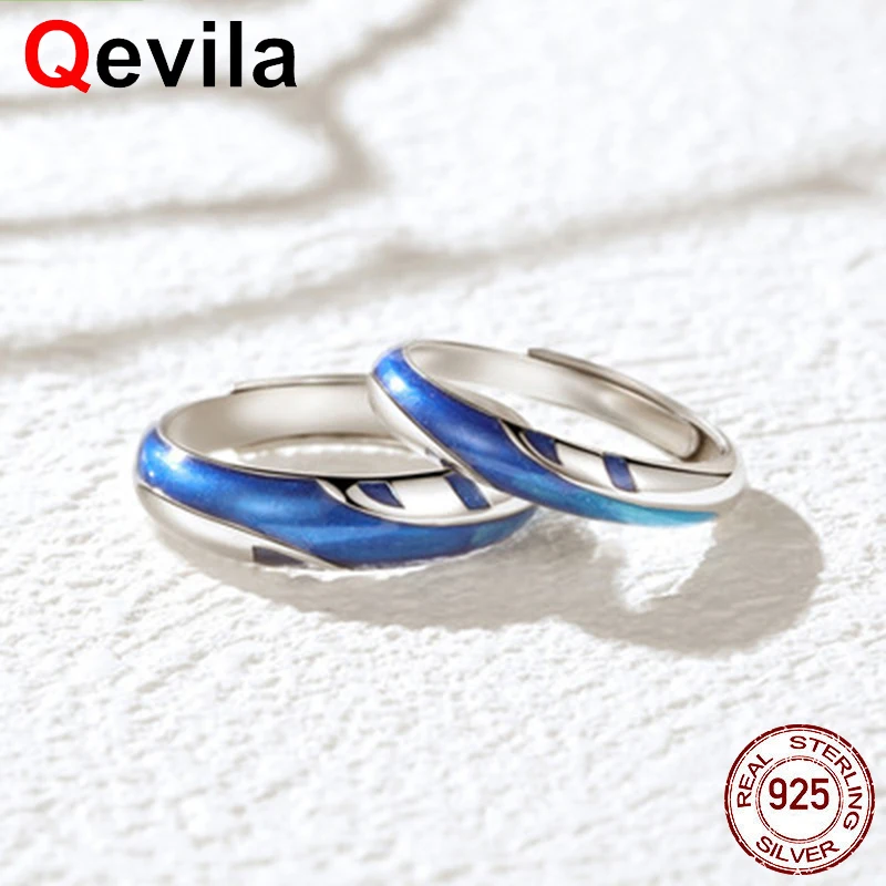 

Lysigo Fashion Adjustable Lovers' Ring Real 925 Silver Blue Sea Mountain Ring for Women Engagement Party Ring Jewelry Gifts Boho