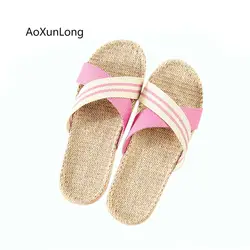 Aosunlong/женские летние льняные тапочки; легкие домашние тапочки с перекрестными полосками; женские нескользящие дышащие домашние тапочки