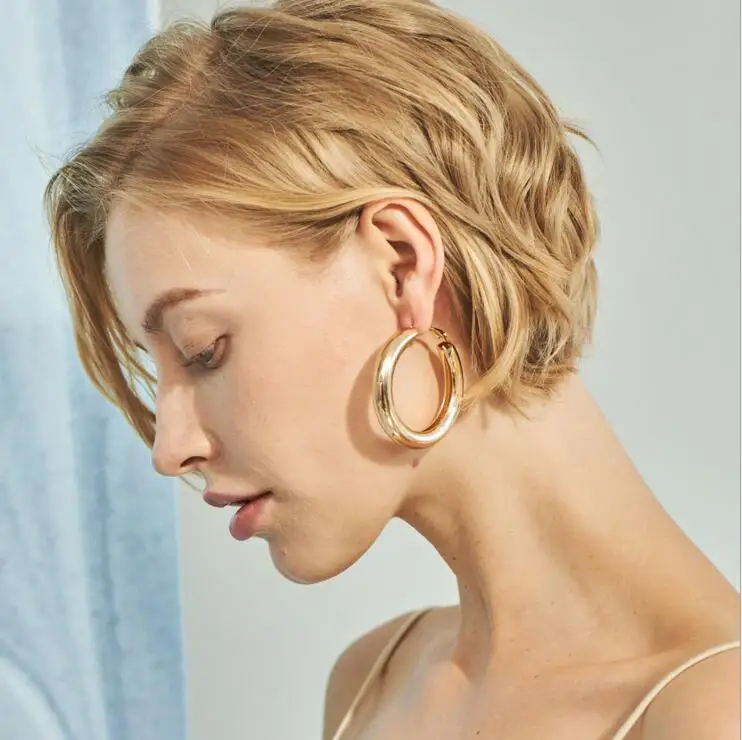 

GLADZGT 50 MM Big Gold Hoops Earrings Minimalist Thick Tube Round Circle Rings Earrings For Women Zinc Alloy Trendy Hiphop Rock