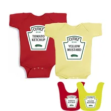 YSCULBUTOL 2018 Sizzling Design Ketchup and Mustard Set Bodysuits Twins Outfit One Piece Cute Humorous And Purple Yellow Child Bibs