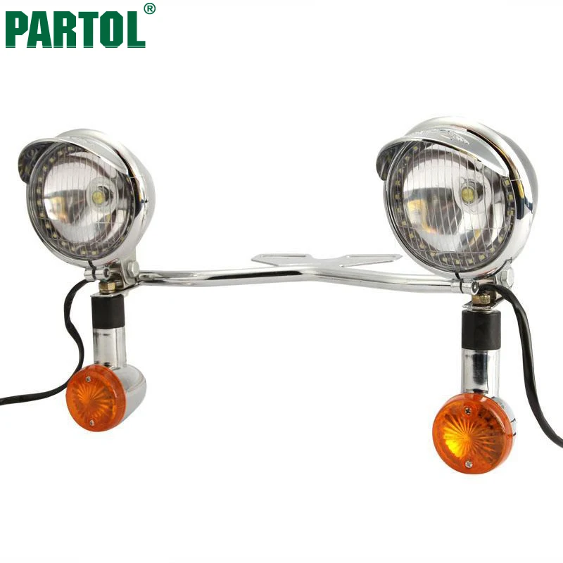 Partol Motorcycle LED Headlight Passing Fog Spot Lamp Bullet Turn