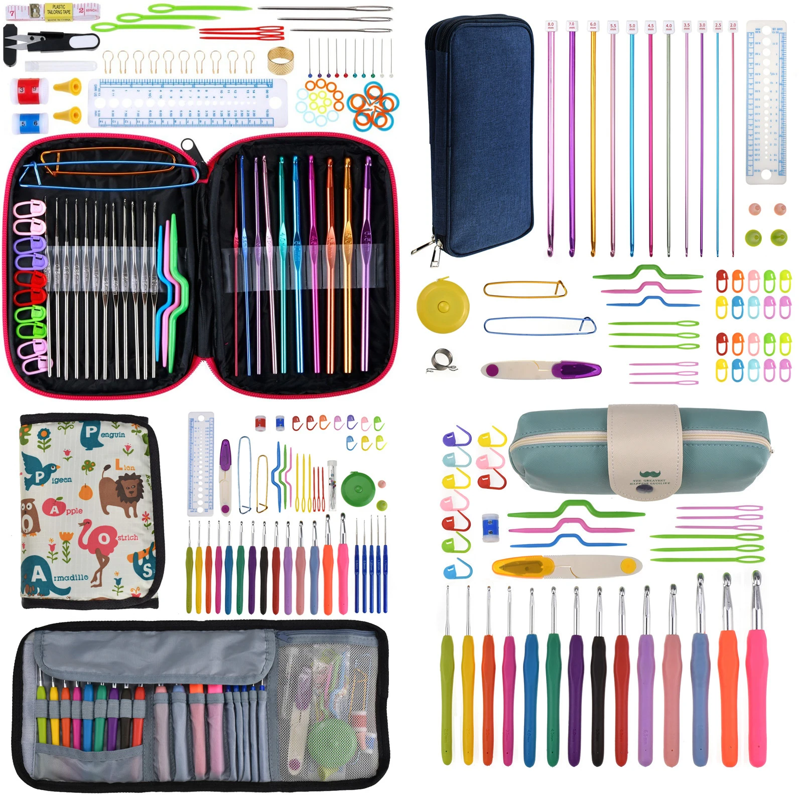 

17 Styles Set Crochet Hook Set With Yarn Knitting Needles Sewing Tools Set Knit Gauge Scissors Stitch Holder Hook For Knitting