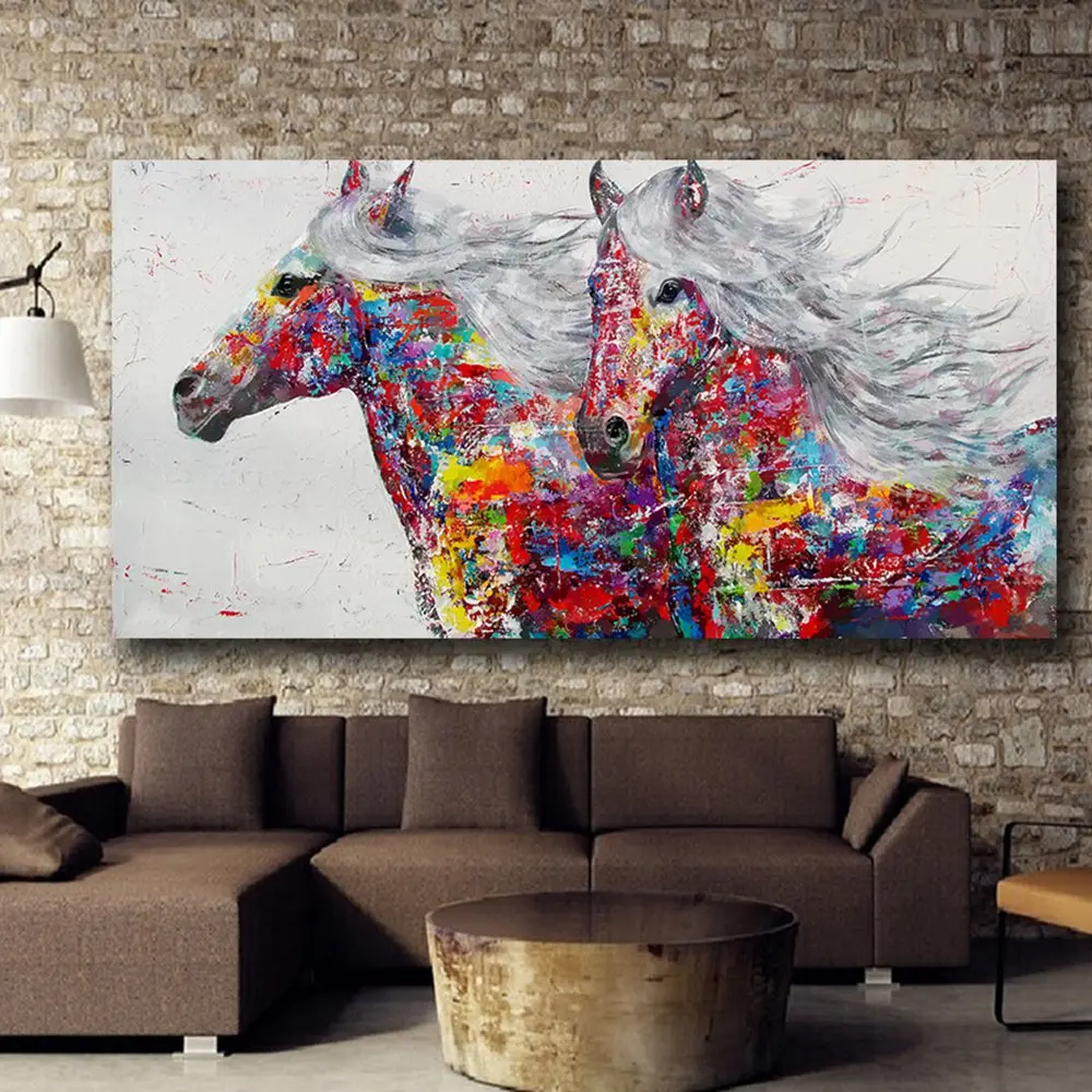 

Watercolor Abstract Animal Huge Poster Couple Horse White Hair Home Decor Canvas Print Painting Office Room Wall Decor Drop ship