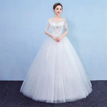 

Off The Shoulder Bridal Dress Lace Appliques Ball Gown 2020 Half Sleeve Princess Wedding Gowns Vestidos De Noiva Robe Mariage