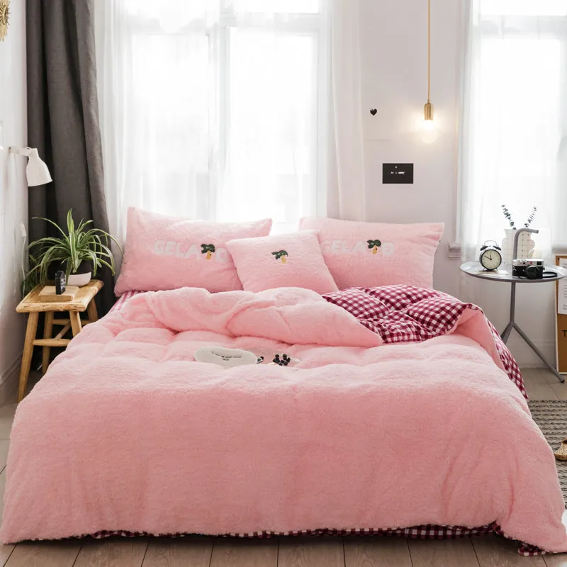 Waliicorners 4/6pcs Blue white pink soft cashmere Bedding Set king size girls Duvet Cover and Pillowcases Princess style Bed Linen 15 0V0A7902