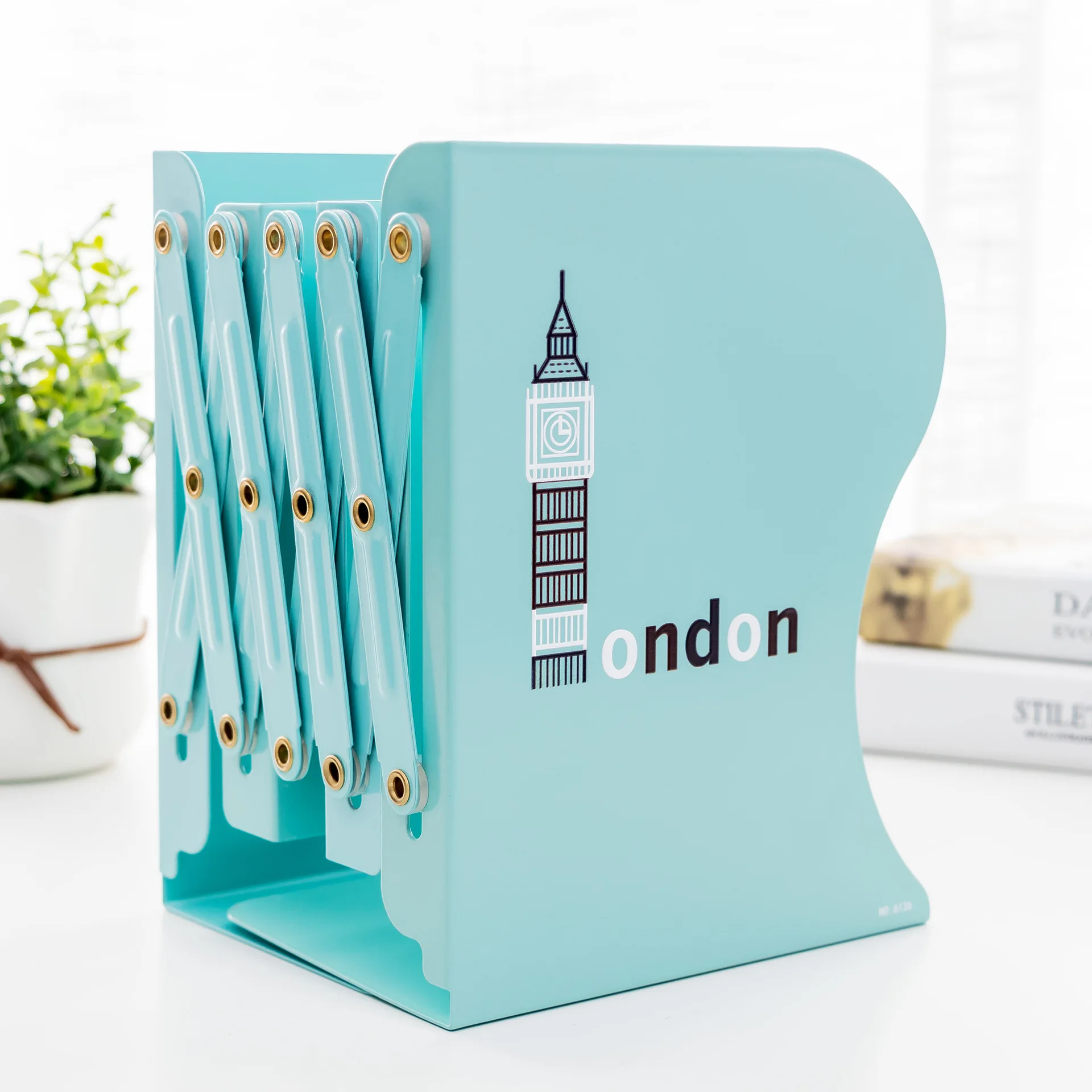 cheap Creative Korean Stationery Pull Telescopic Rack Folding Shelf Metal Student Cartoon Book Ends Stand Office Accessories Supply