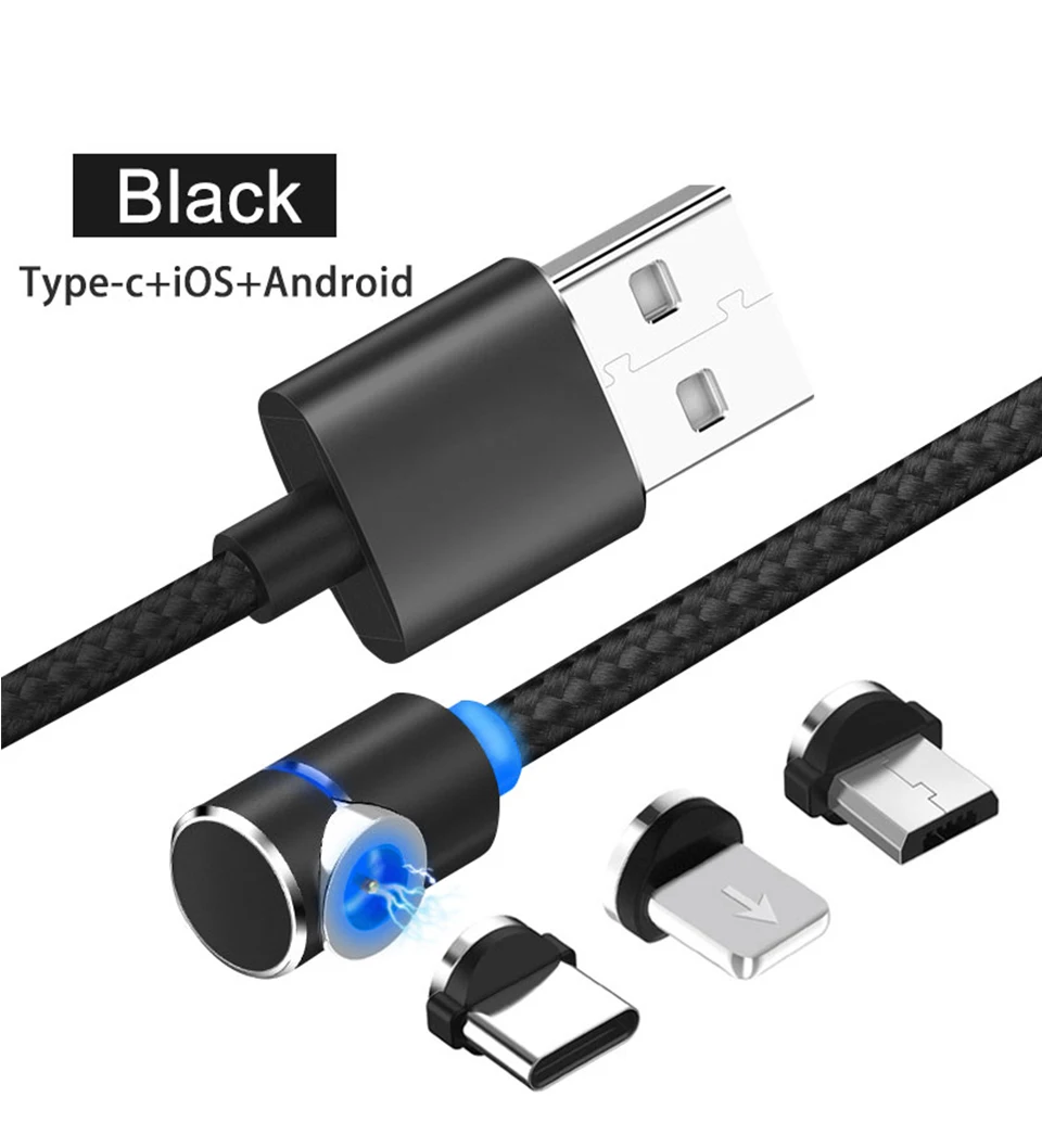 Магнитный USB Micro type C Android iOS универсальный кабель для мобильного телефона провод l-образный локоть нейлоновые кабели для передачи данных для игр