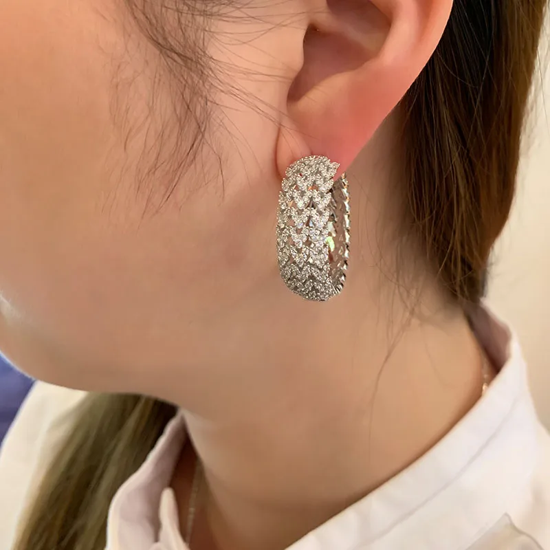 

New Couture 925 Sterling Silver Mono Heart Wheat Ears Large Hoop Earring Cubic Zirconia Stones Women Fashion Jewelry ear rings