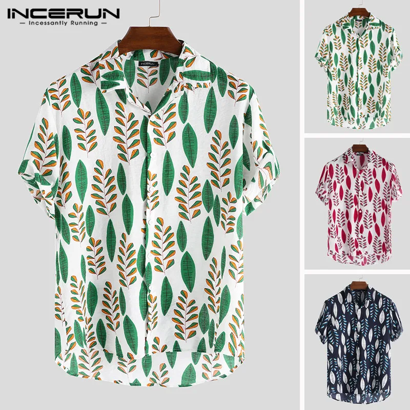 

INCERUN Summer New Fashion Hawaiian Shirt Men Printing Lapel Neck Loose Short Sleeve Casual Beach Brand Shirts Men 2019 Camisa